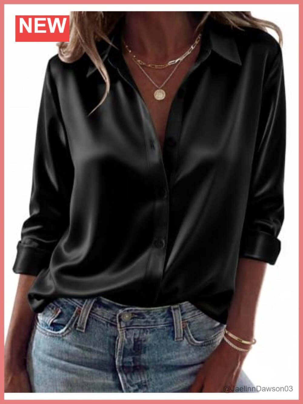 Womens Satin Long Sleeve Button Down Blouse